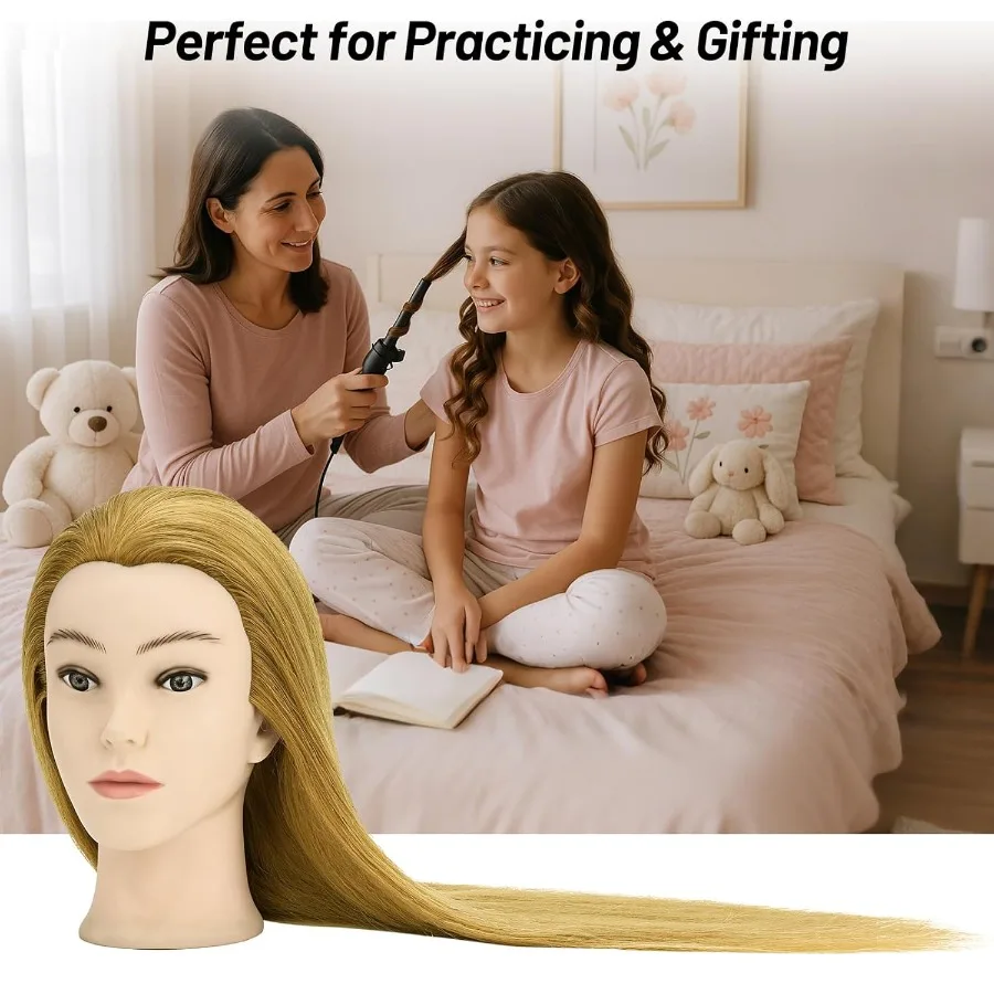 رأس عارضة أزياء مع 90 شعر بشري لممارسة وتدريبات وتصفيف الشعر الاحترافي في الصالونات وإعدادات التجميل مقاس 24 بوصة