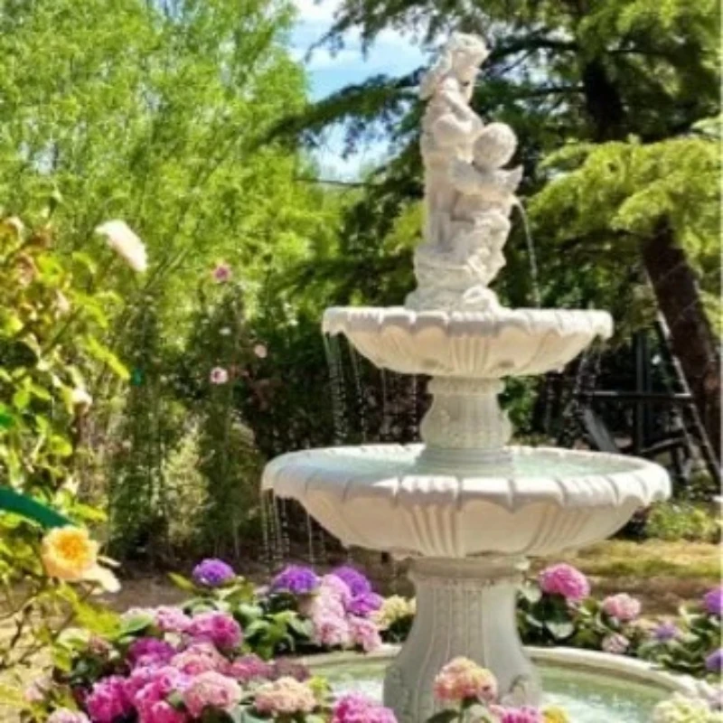 y9.3 Flower Fountain Angel Sculpture Flowing Water Ornament Garden Hotel Restaurant Coffee Shop Opening Decorations