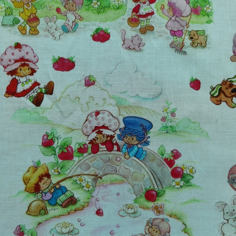 0.5Yard Cartoon Strawberry Girl Print Thin 100% Cotton Fabric for Girl Clothes Hometextile Cushion Cover Needlework DIY