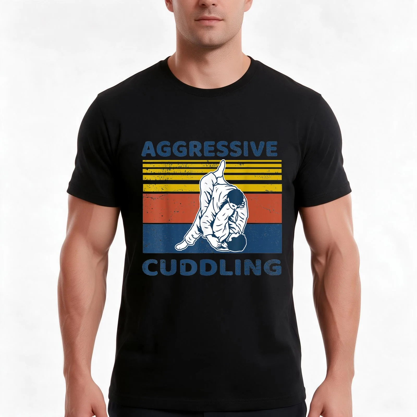 Jiu Jitsu Shirts Aggressive Cuddling Vintage BJJ MMA Jujitsu T-Shirt, Summer Casual Cotton Tee, Oversized Streetwear Tops
