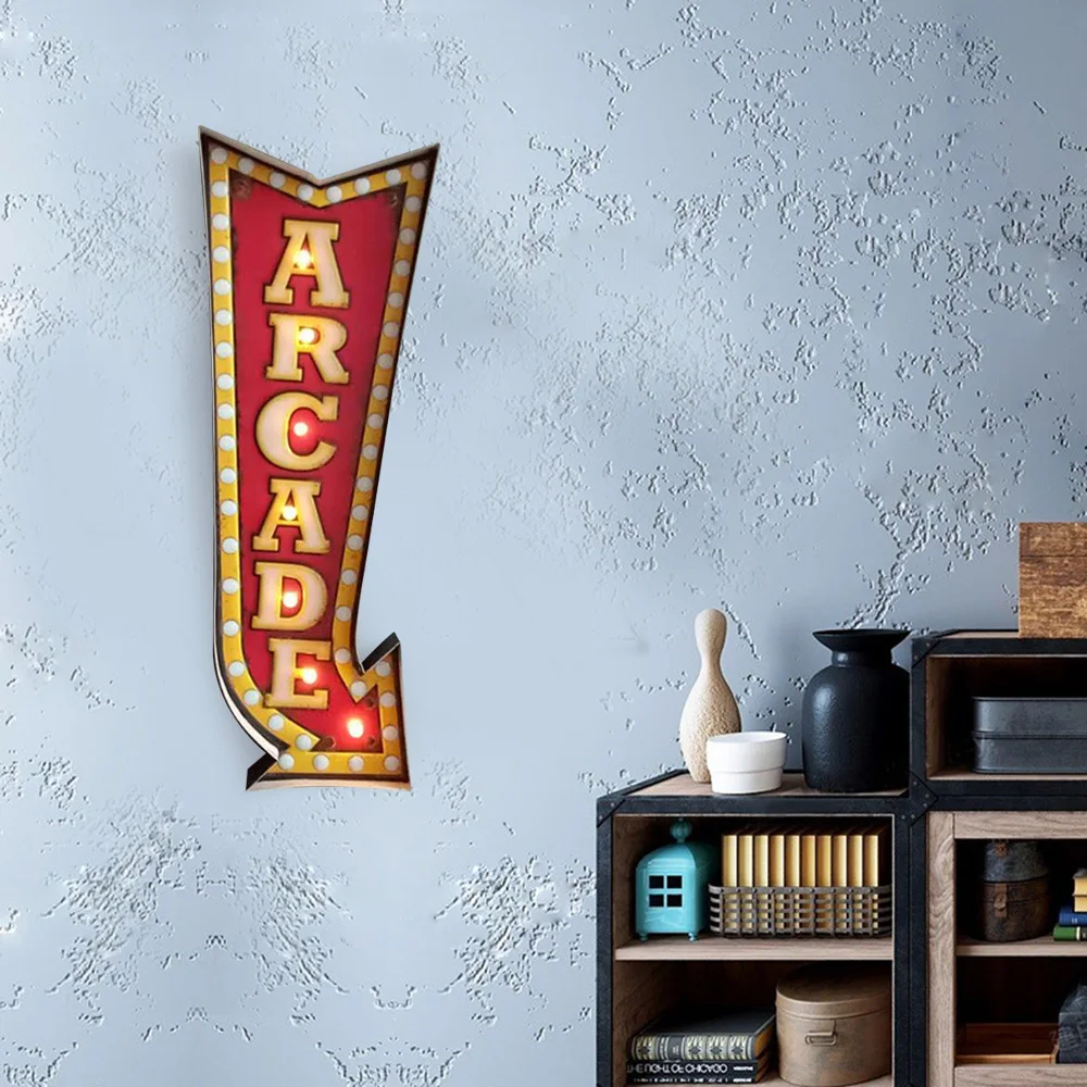 

Metal Wall-mounted Decor Vintage Arcade Arrow Sign Game Room Bar Sign Decor