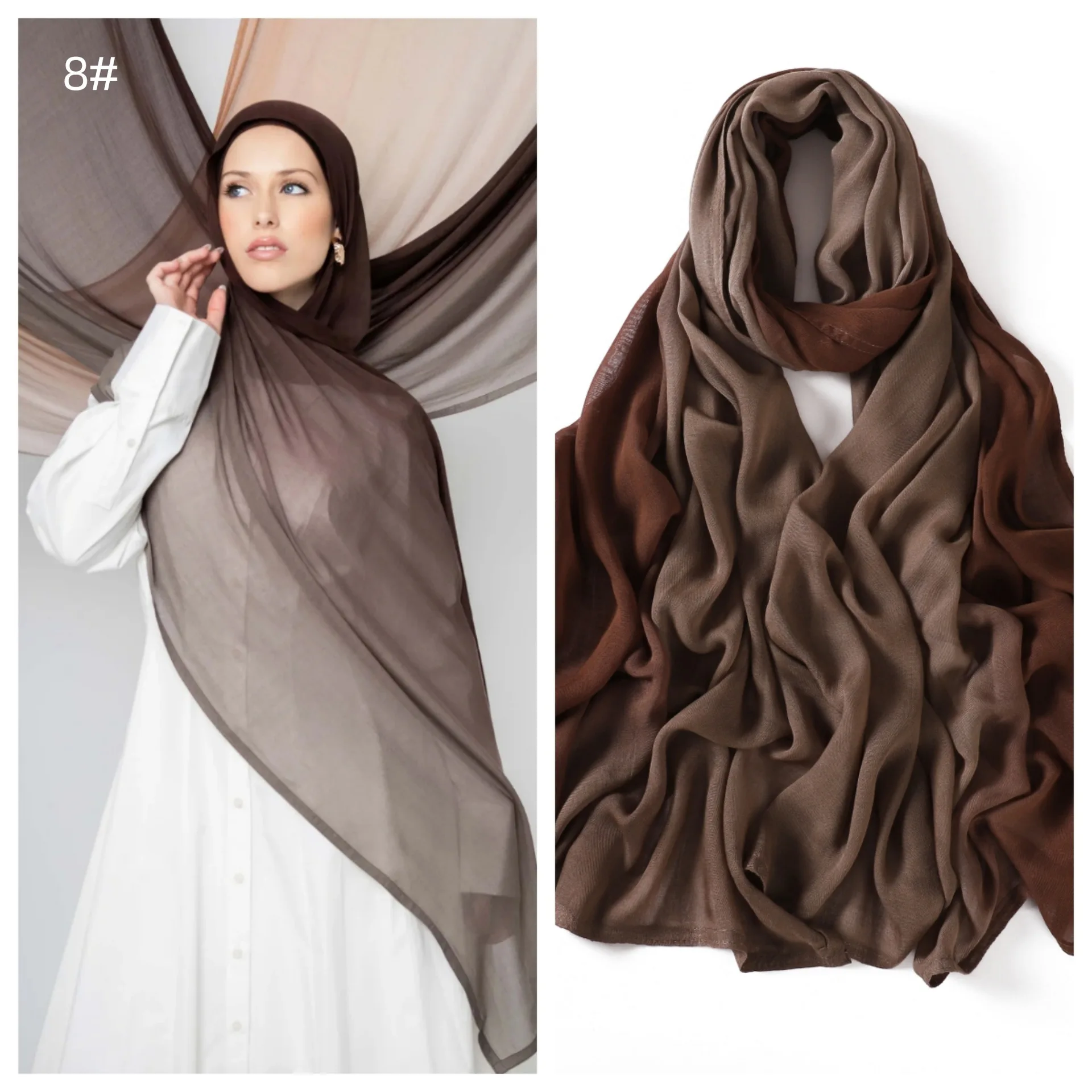 10 اللون عالية الجودة المرأة التدرج القطن مشروط رايون الحجاب وشاح سيدة رمضان يلتف شالات عقال إسلامي الأوشحة الإسلامية #1