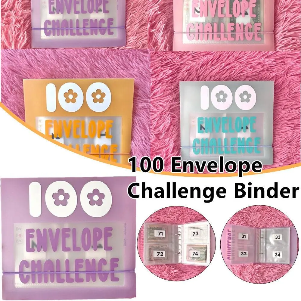 Labeled Slots 100 Envelope Challenge Binder PVC Cash Envelopes A5 Binder Sleeve Budget Organizer Money Saving Binder