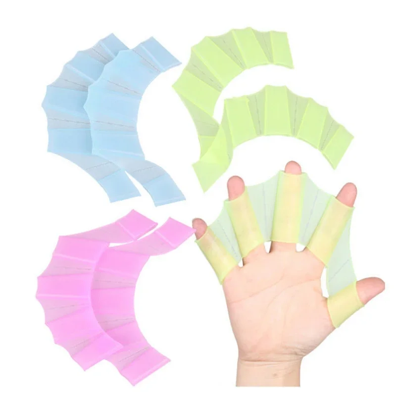 Swimming Finger Fin Hand Web Flippers Training Gloves Swim Paddles