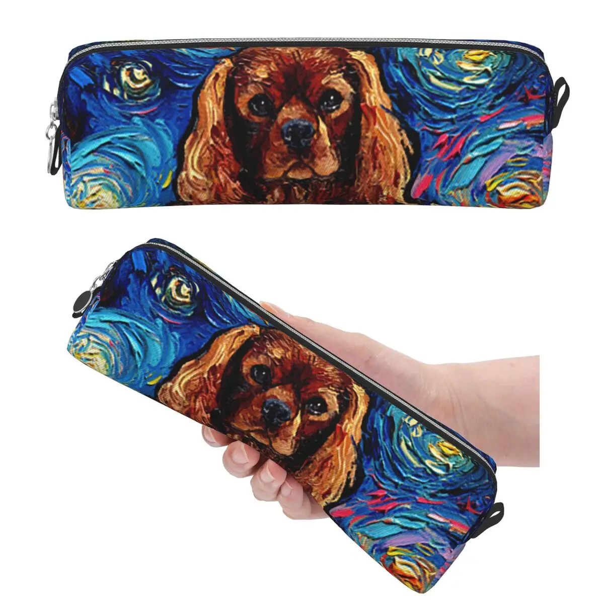 Estuches para lápices Ruby Dog Cavalier King Charles Spaniel Night, caja para bolígrafos, bolsa para lápices de gran capacidad, suministros de papelería