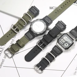 18mm Nylon Watch Strap for Casio W800H Men Canvas Sport Black Green Bracelet SGW300 F91W F105/108/A158/168 AE1200WH AE1300 Belt