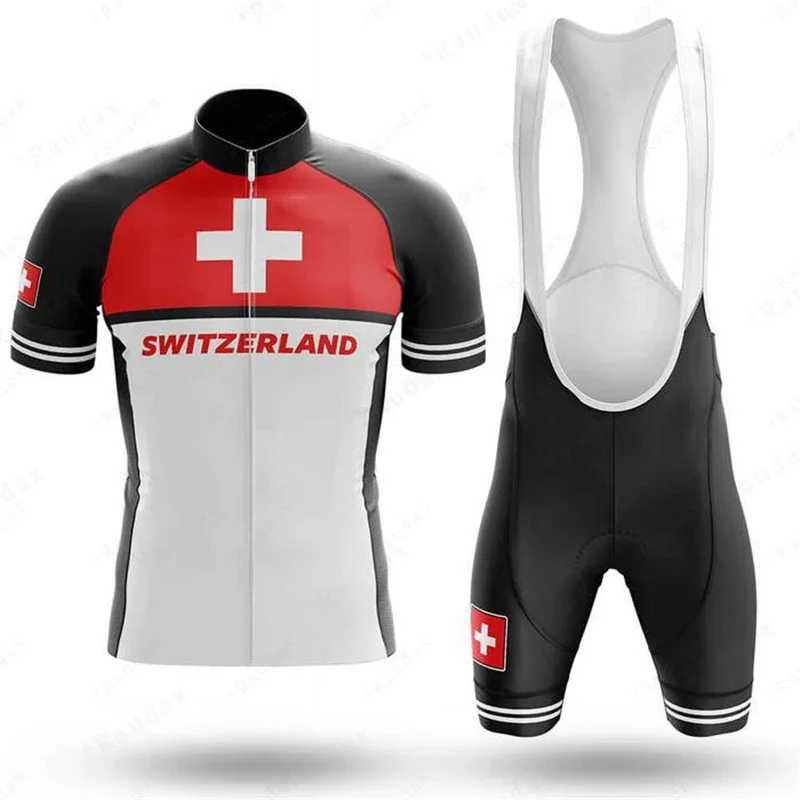 Switzerland Black Cycling Clothing Bike Jersey Breathable Man Bicycle Clothing Summer Cycling Jersey 19Dgel Bike Shorts Set