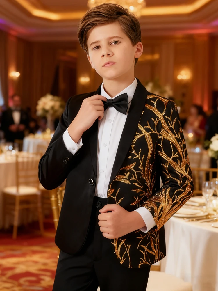 

Children's Colour Sequins Embroidered Suit Piano Performance Boy Handsome Host Color Flashing Personality Walk Show Ring Bearer
