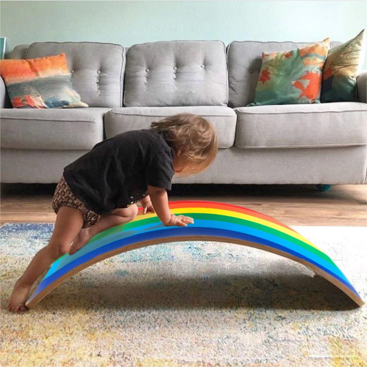 Sensory Training Balance Board Kids Wooden Yoga Curvy Board Toys Montessori Toy Rainbow Colorful Montessori Toy
