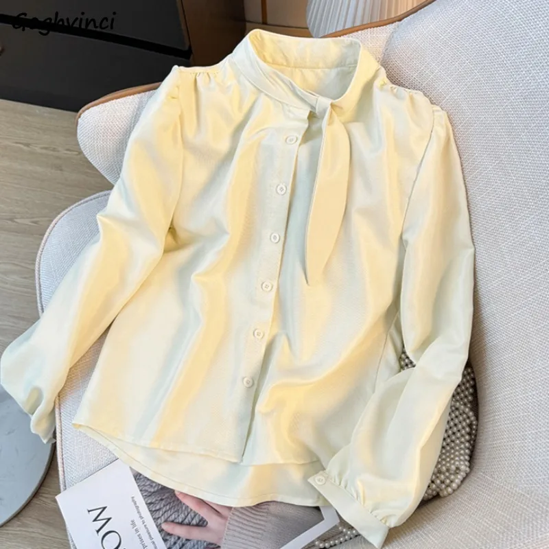 Solid Lantern Sleeve Shirts Women Autumn College All-match Basic Casual Graceful Fashion French Fashion Clothing Prevalent Cozy