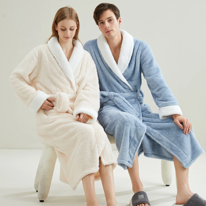 2025 Otoño Invierno nueva ropa de dormir cálida franela gruesa parejas bata larga de Navidad Coral polar Kimono Albornoz bata