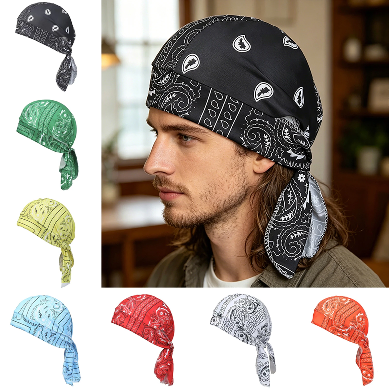 Paisley Cooling Headscarf Cap Hip-Hop Bandana-Cap With Digital Print Adjustable Tie-Back Summer Outdoor Street Dance Competition