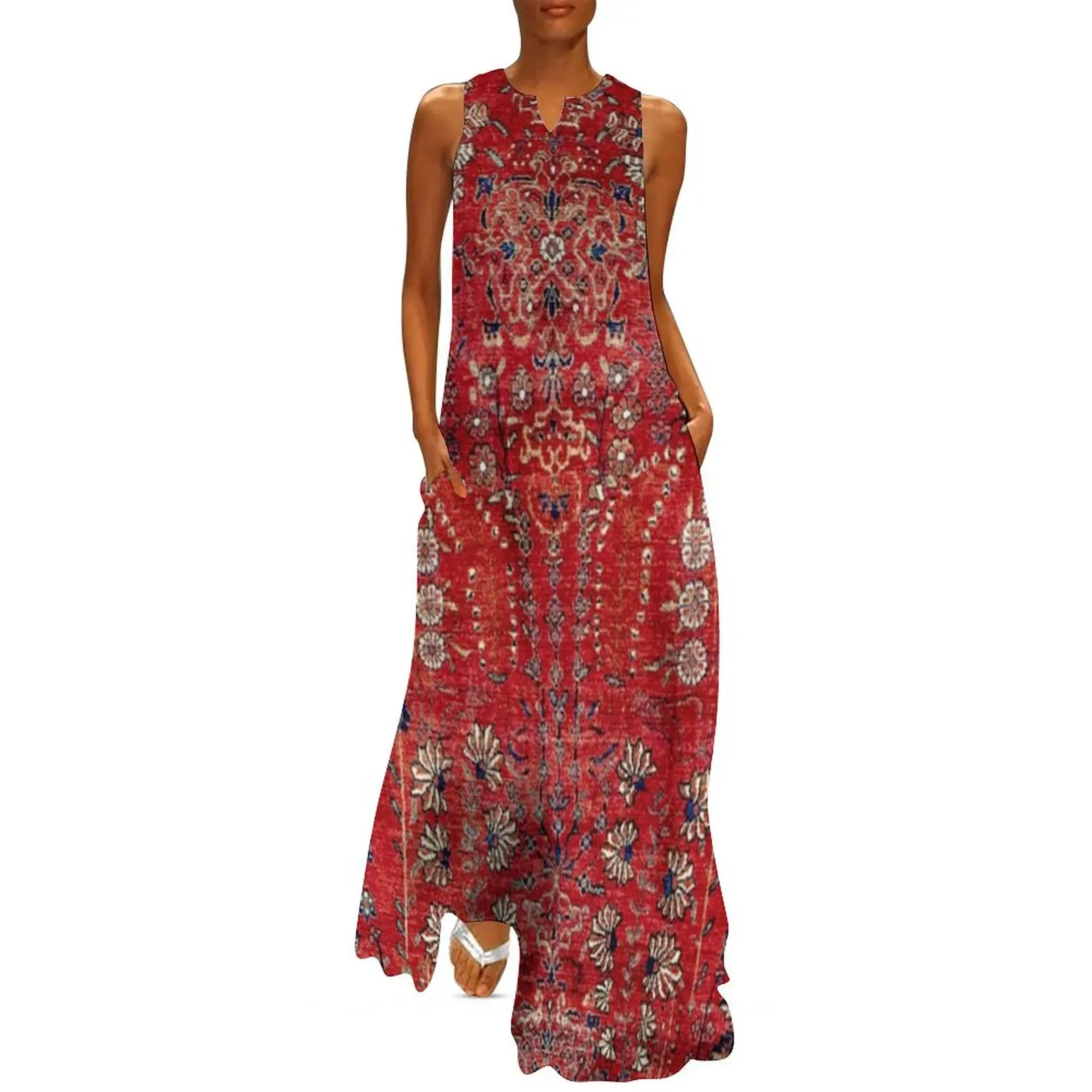 Sultanabad Arak West Persian Rug Print Long Dress Women