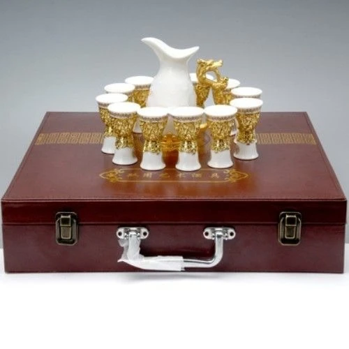 Винный набор, бытовая керамическая маленькая чашка Baijiu, двойная головка, золотая спиртовая чашка, элитный подарочный набор