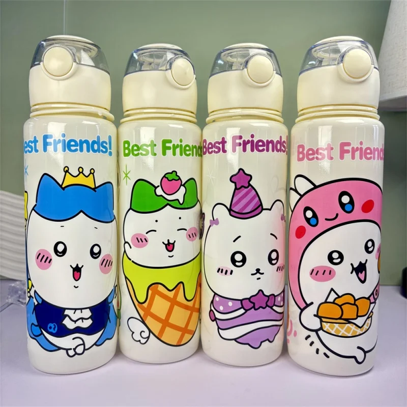 Botella de agua bonita de dibujos animados de 700ml con pajitas, taza con pajita de plástico a prueba de fugas, portátil para viajes al aire libre y Camping