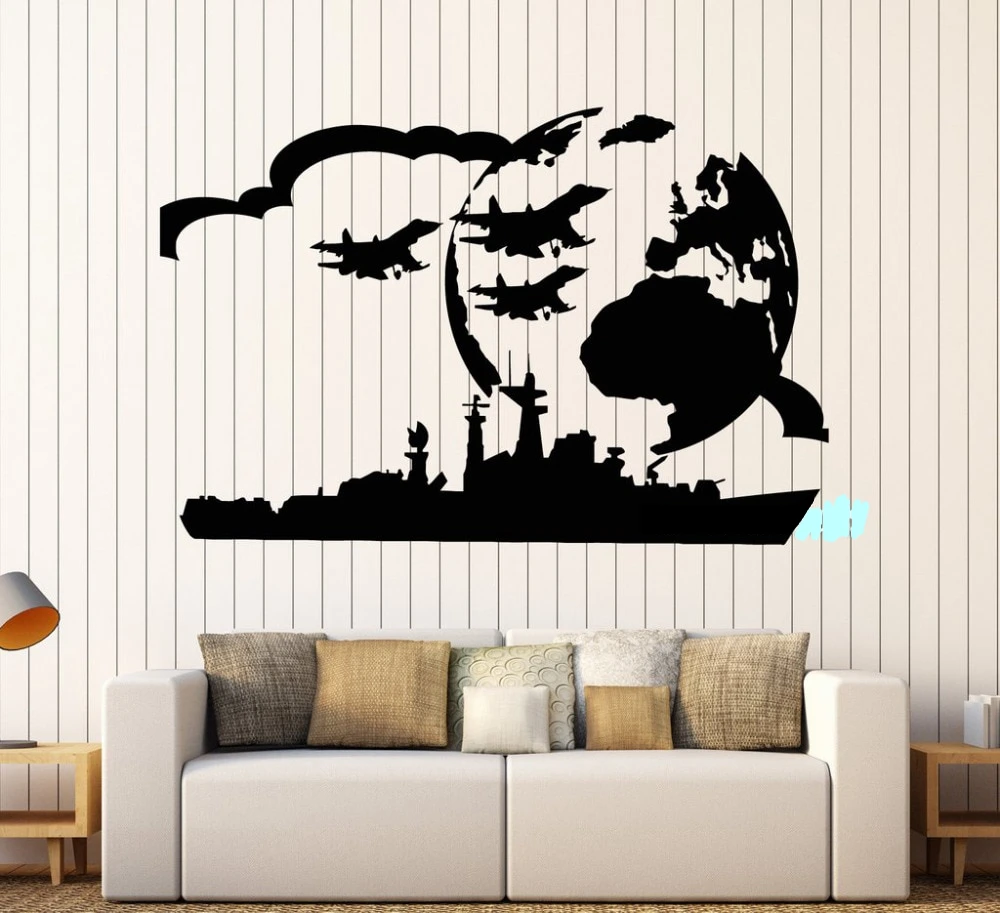 Airplane Sticker Vehicle Earth Map Classic Aircraft Vinyl Wall Decals Aeroplane Parede Decor Mural Sticker Battleship Decal