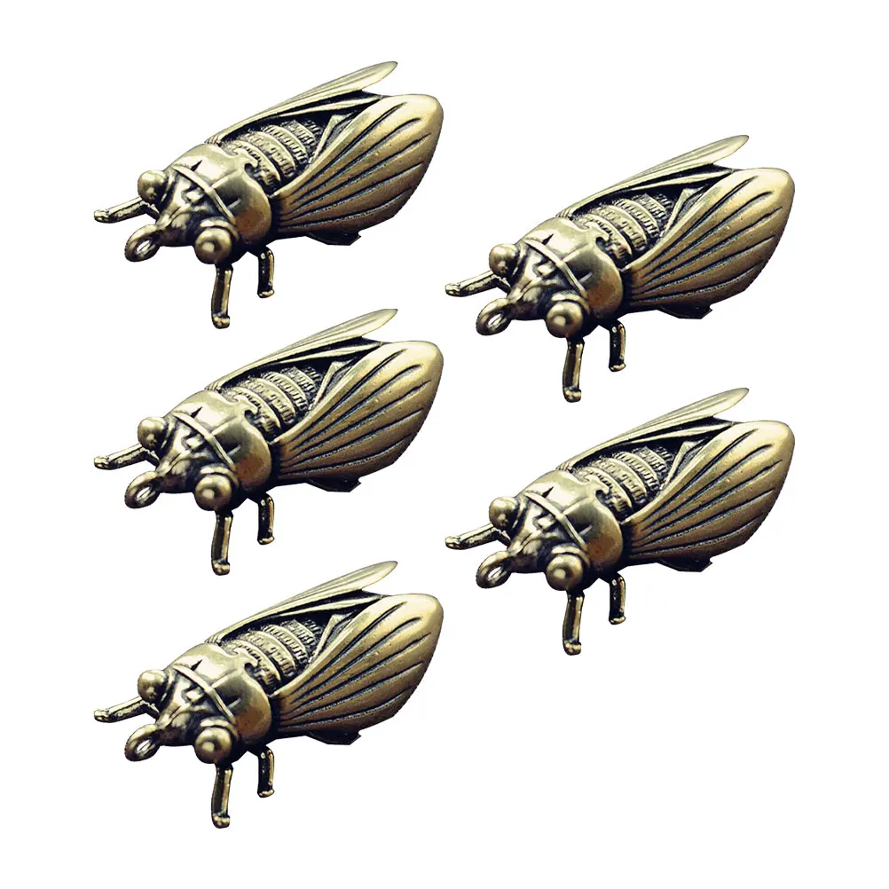 

5pcs Cicada Shaped Pendants Keychain Brass Vintage Necklace Accessory Decorative Key Rings Pendant DIY Craft Gift
