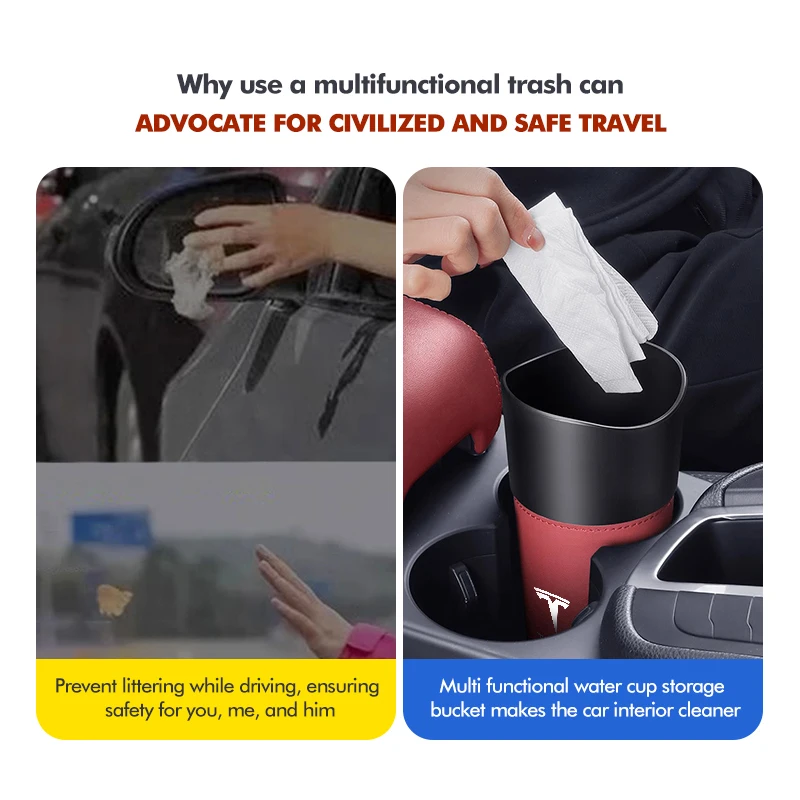 Car Armrest Water Cup Phone Beverage Holder Trash Can Box For Tesla Model 3 Y S X Roadster