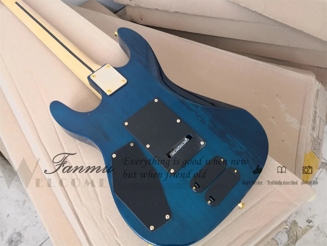 Blue Electric Guitar PC-1 Guitar Basswood Body Maple Fingerboard Tremolo Bridge SSH Pickups Active Battery Gold Tuners