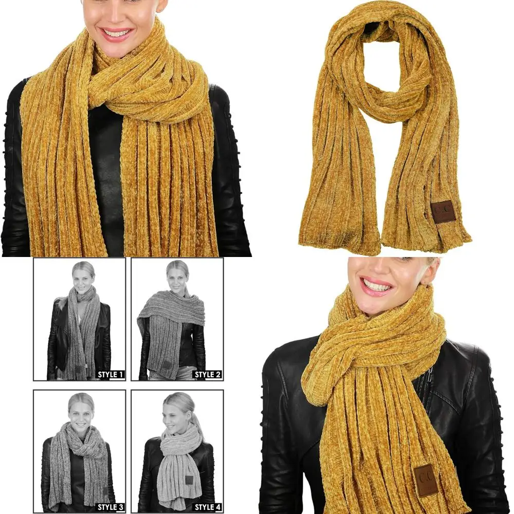 超ソフトなシェニールリブ編みの暖かいニットショール/スカーフ（女性用）