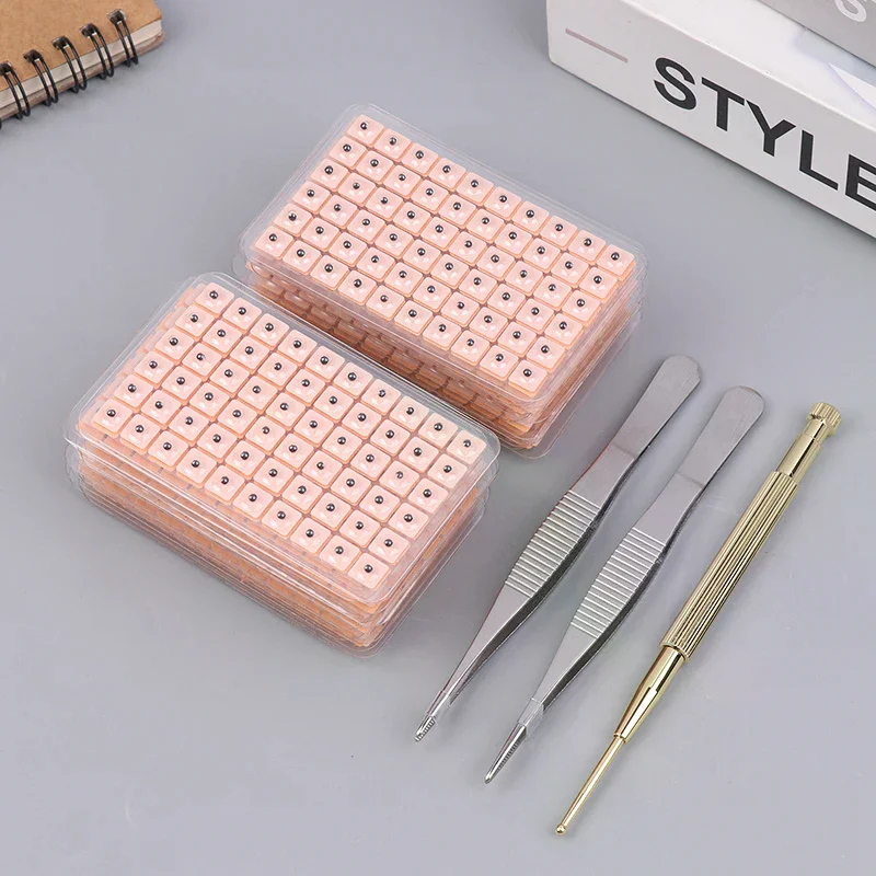 4 In 1 Auricular Ear Seed Press Stick Kit 1200Pcs With Tweezer Probe Acupoint Chart Massage Tool