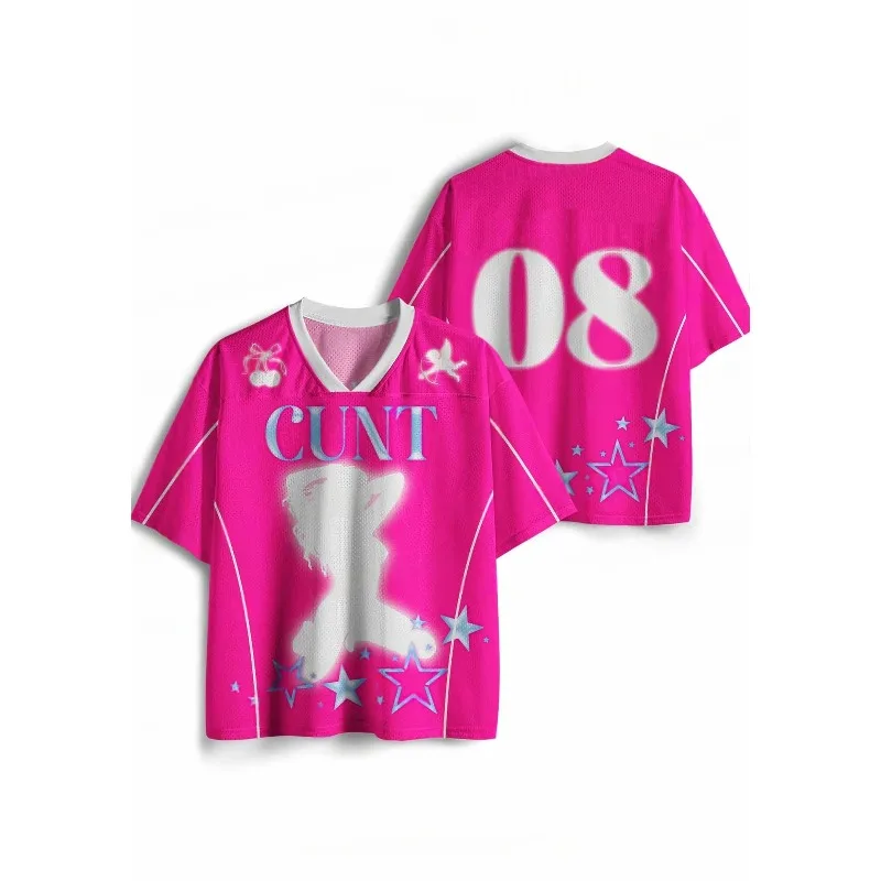 2026 New Jersey Sports Short Sleeved T-shirt, V-neck Short Sleeved T-shirt, Y2K Sports Fashion 3D Printed Quick Drying Jersey