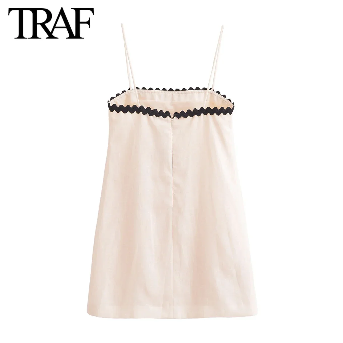 TRAF Women Fashion Summer New Linen Strapless Sleeveless Sexy Sling Backless Dress Chic Female French Elegant Evening Mujer