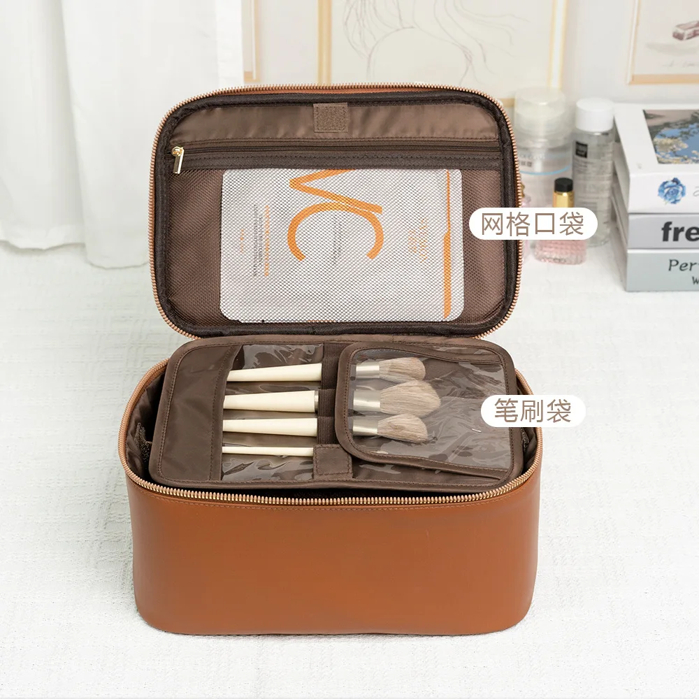 PU Waterproof Makeup Bag Large Capacity Ins Portable Simple Cosmetic Storage Box New Travel Handheld Makeup Handbags
