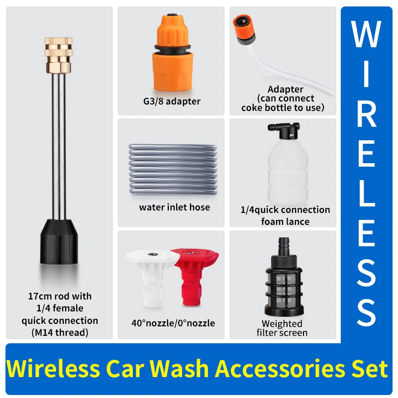 Wireless Car Wash Set Foam Lance Spray Nozzle Rod Adapter Water Pipe 1/4 Quick Connection For Lithium Battery Cordless Wash Gun