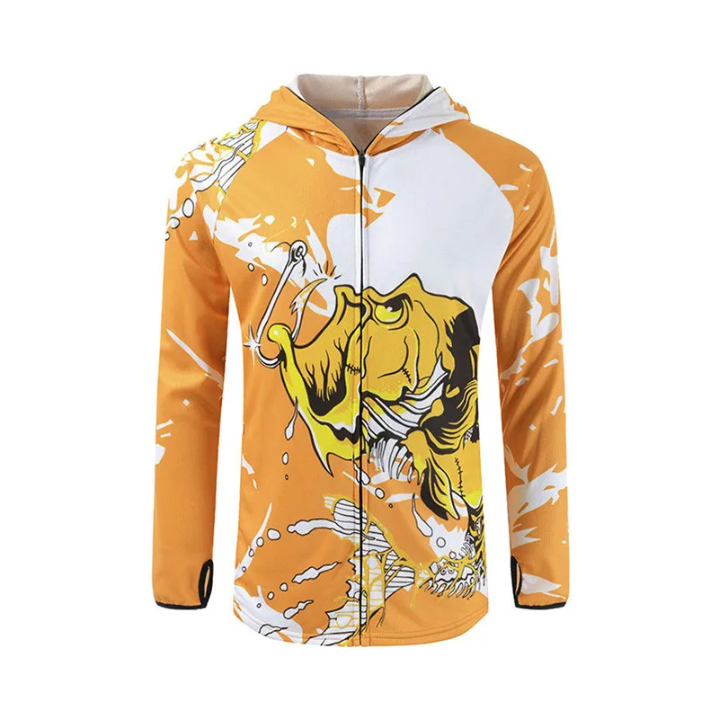 High-Quality Digital Printing Fishing Shirt Long Sleeve Custom Waterproof Fishing Shirts UV Protection Quick Dry Men\'s Hooded