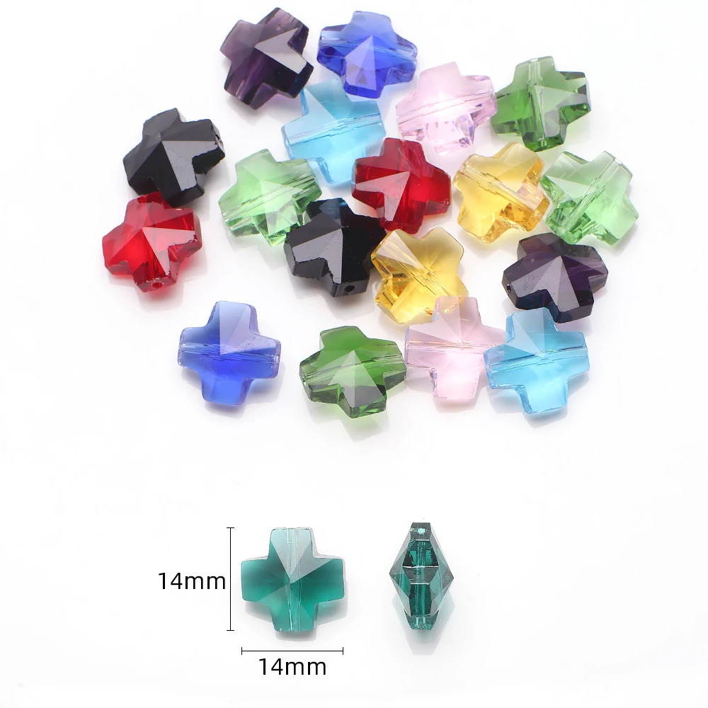 20 Pcs 14mm Crystal Glass Cross Shape Charms Pendants With Vertical Hole Handmade Beads for Earrings & Necklaces Jewelry Making
