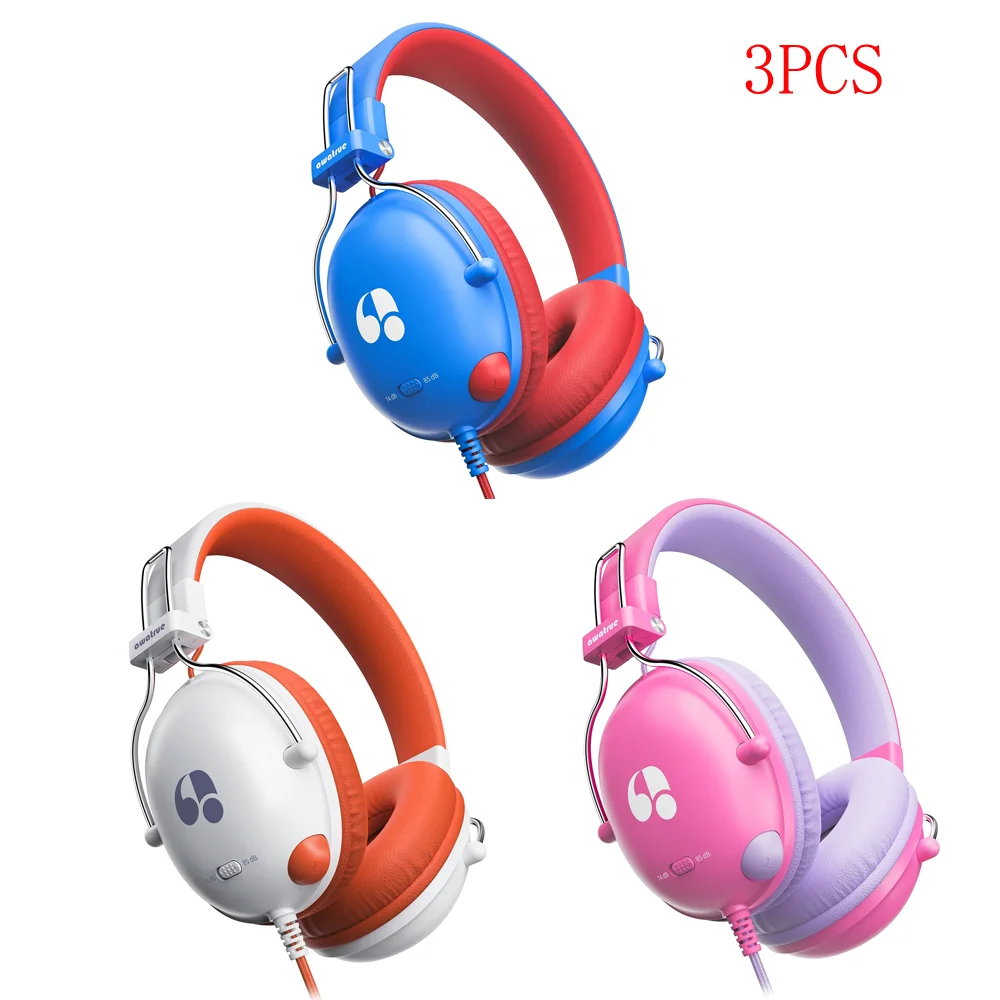 

3PCS HK05 Kids Study Wired Headphones Headset Cartoon Earphone with Mic Music Headset Limited Volume 74dB/85dB for Children