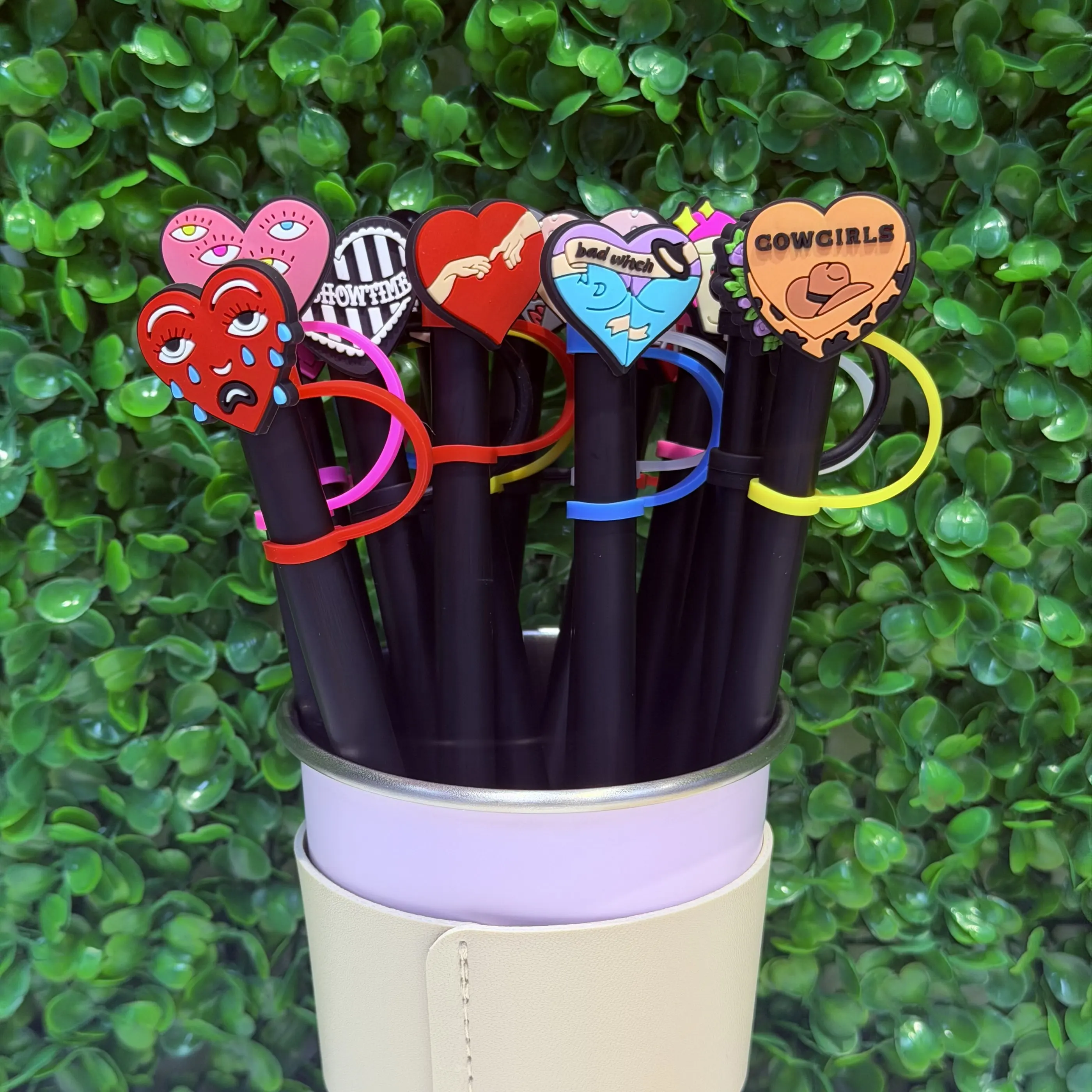 1-15Pcs Fahion Heart Straw Cover Cap For Stanley Cup Reusable 10mm Silicone Straw Topper Compatible 30&40 Oz Tumbler Girls Women