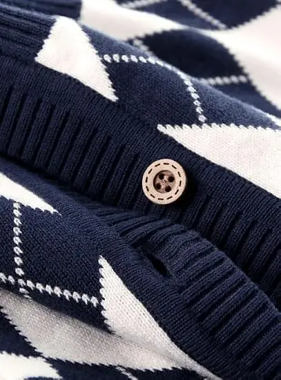 Little Hand Diamond Knit Vest for Boys 4-10 Years Snap Button V-Neck Cardigan Sweater Vest 100% Cotton School Uniform Vest