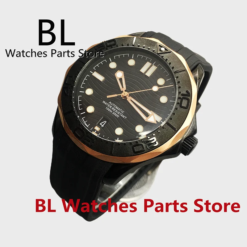 

BLIGER 41mm Watch For Men Rose Gold Ring Ceramic Bezel Black Dial Luminous NH35 Automatic Mechanical Rubber Strap 6 O'clock Date