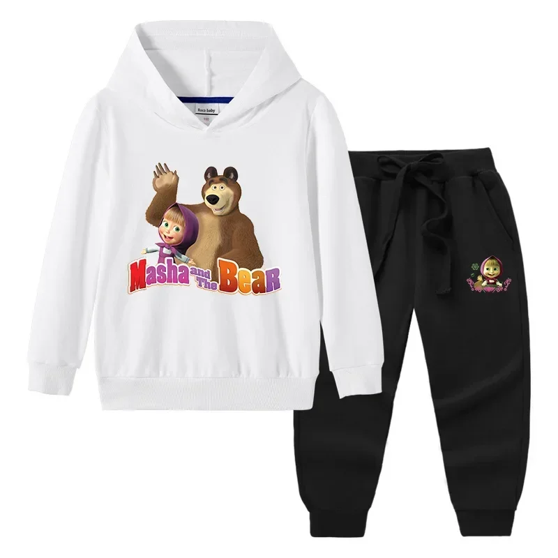 أطقم سراويل بغطاء للرأس للأطفال من Mashas and Bear أنيمي كوسبلاي للأولاد والبنات بلوزات قطنية للأطفال بلوفرات كاواي هدايا علوية