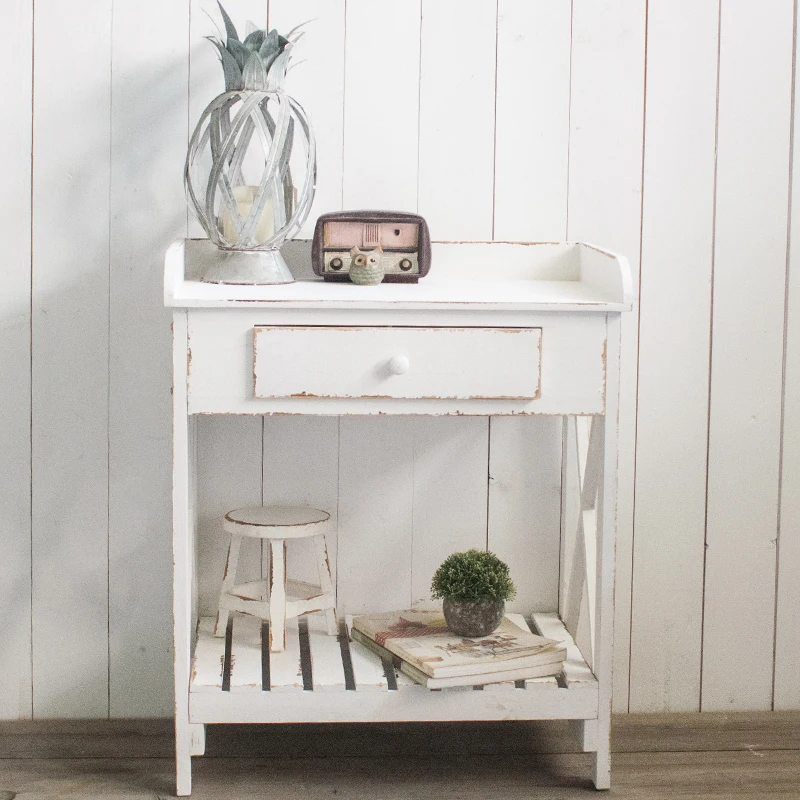 Rural retro old solid wood flower table, balcony rack, garden console
