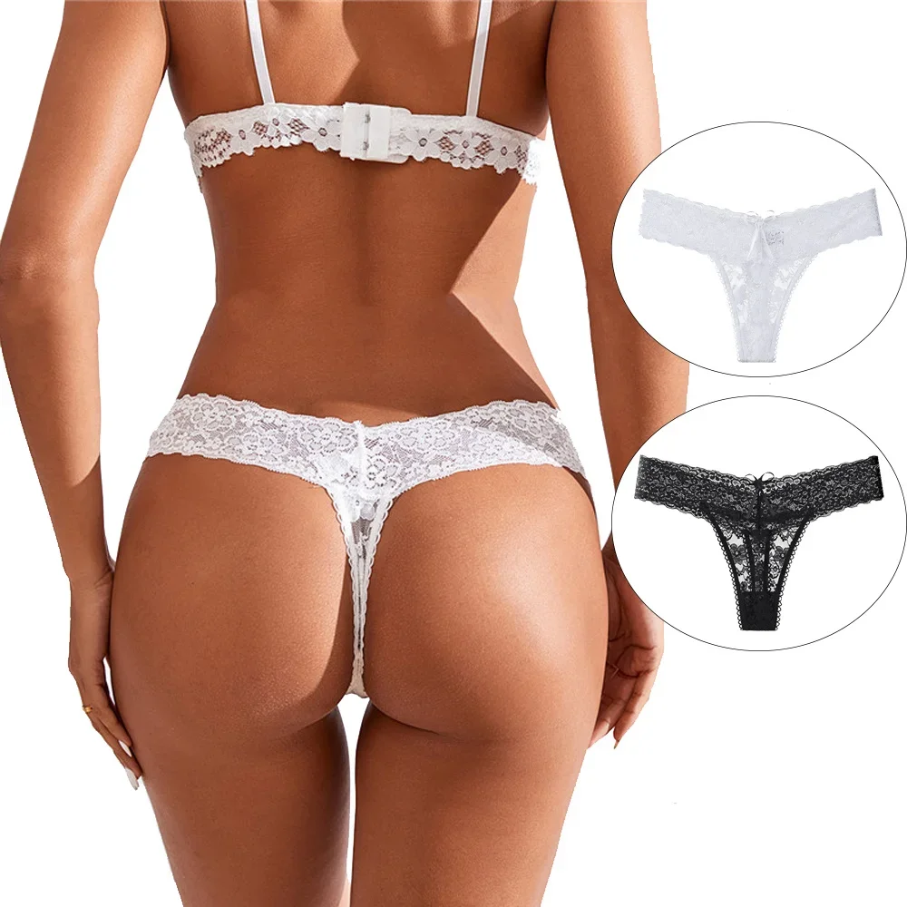 

2pcs Sexy Lace Transparent Panties Female Underwear G Strings Thong Lace See Through Women Breathable Lingerie Low Waist Thongs