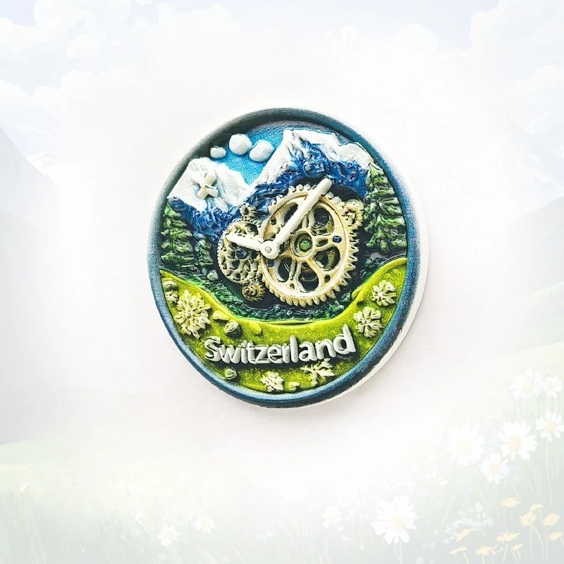 

Swiss Clock Fridge Magnet - 3D Watch Souvenir From Switzerland Cute Home Decor Unique Travel Gift & Collectible Magnetic Art