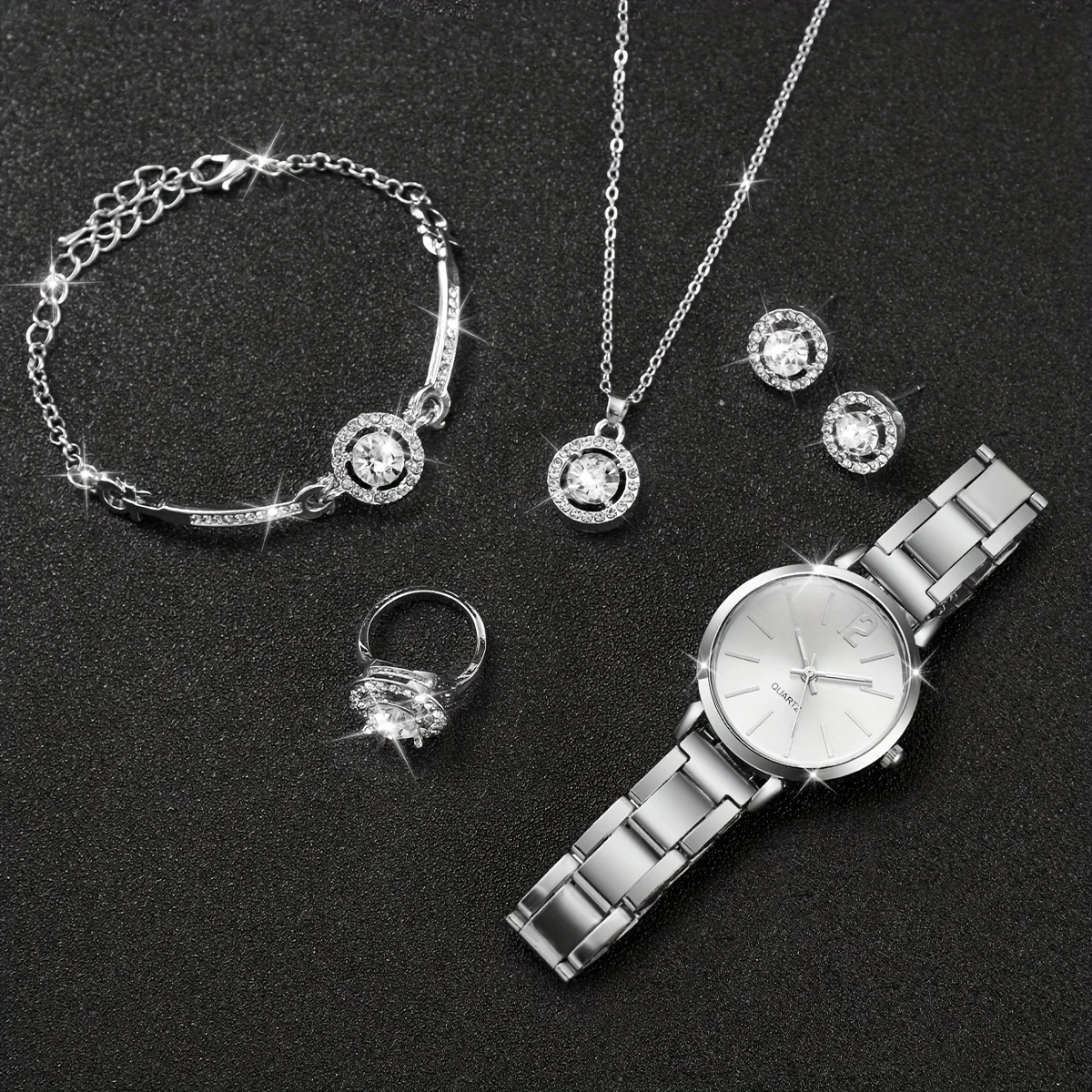 Ensemble montre et bijoux à quartz pour femme, bracelet en acier, cadeau parfait pour elle, élégant, 6 pièces