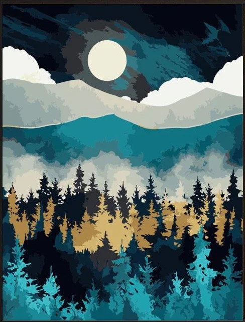 DIY Paint By Numbers Silence Forest Night Oil Painting for Adults and Kids Beautiful Landscape Art Decoration