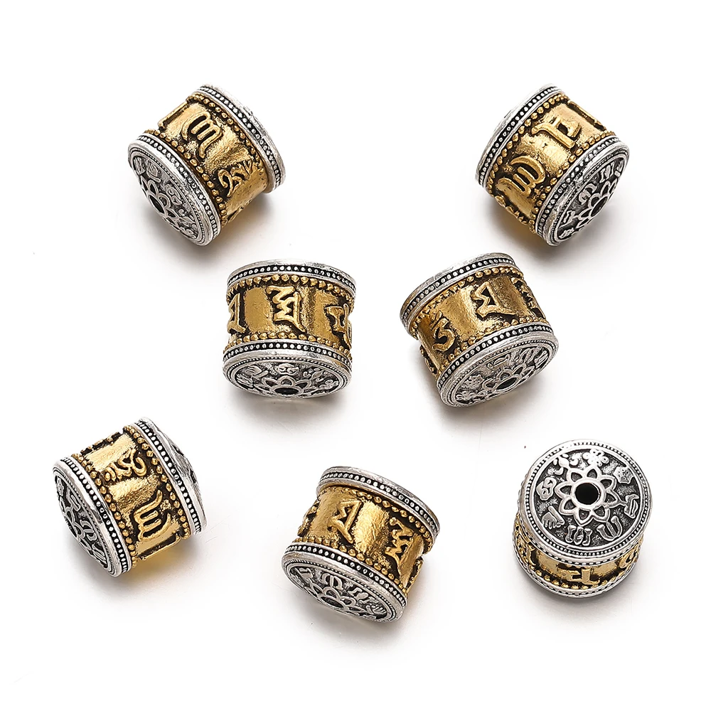 5 teile/los Runde Zylinder Nepalesischen Buddhistischen Tibetischen Silber/Gold Farbe Metall Lose Perlen Für Schmuck Machen DIY Armband