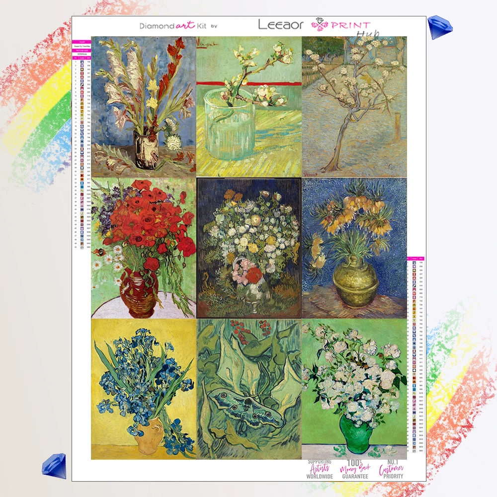 Vincent Vanggh-有名ブランドの芸術的な油絵の花のシリーズ5d,DIYキット,ダイヤモンド絵画,2023刺embroidery,クロスステッチ