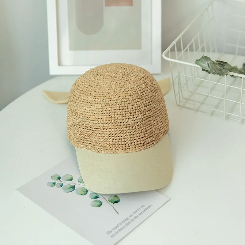 Women\'s fashion bow raffia baseball cap hat street outing shopping sunhat handmade crochet holiday hat rebound cap visor hat