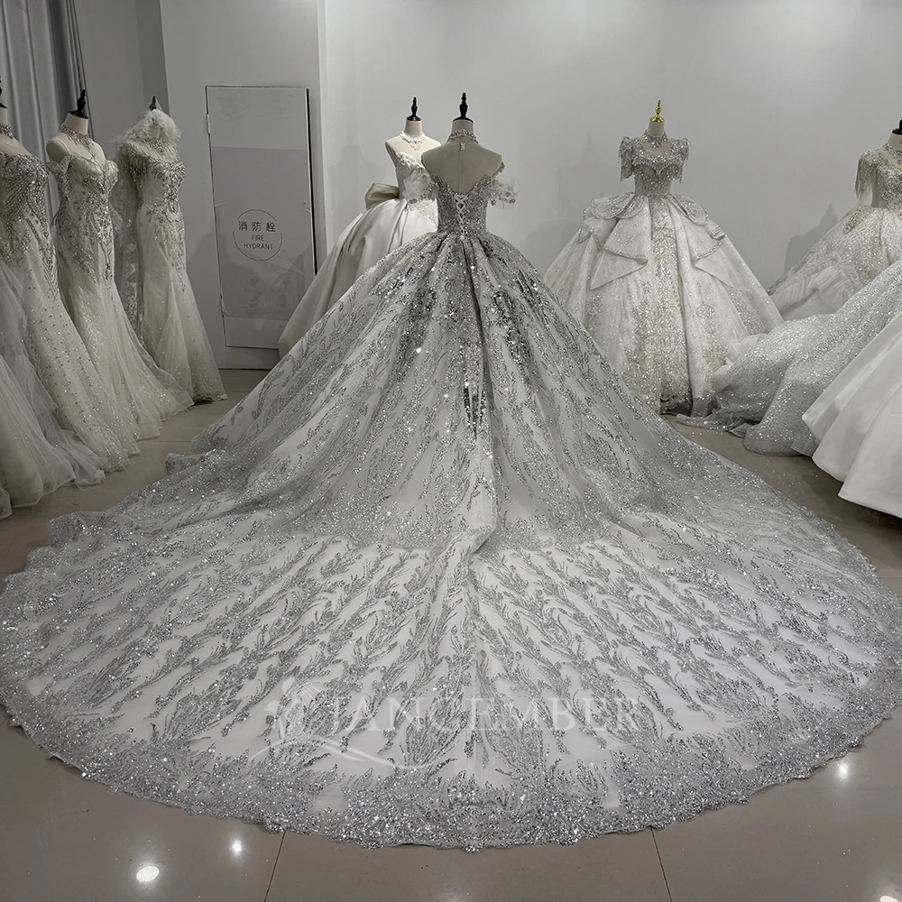 فستان زفاف أنيق برقبة دائرية وأكمام قابلة للانفصال فستان زفاف لؤلؤي فستان زفاف لامع مخصص فيستدوس دي نوفيا بودا