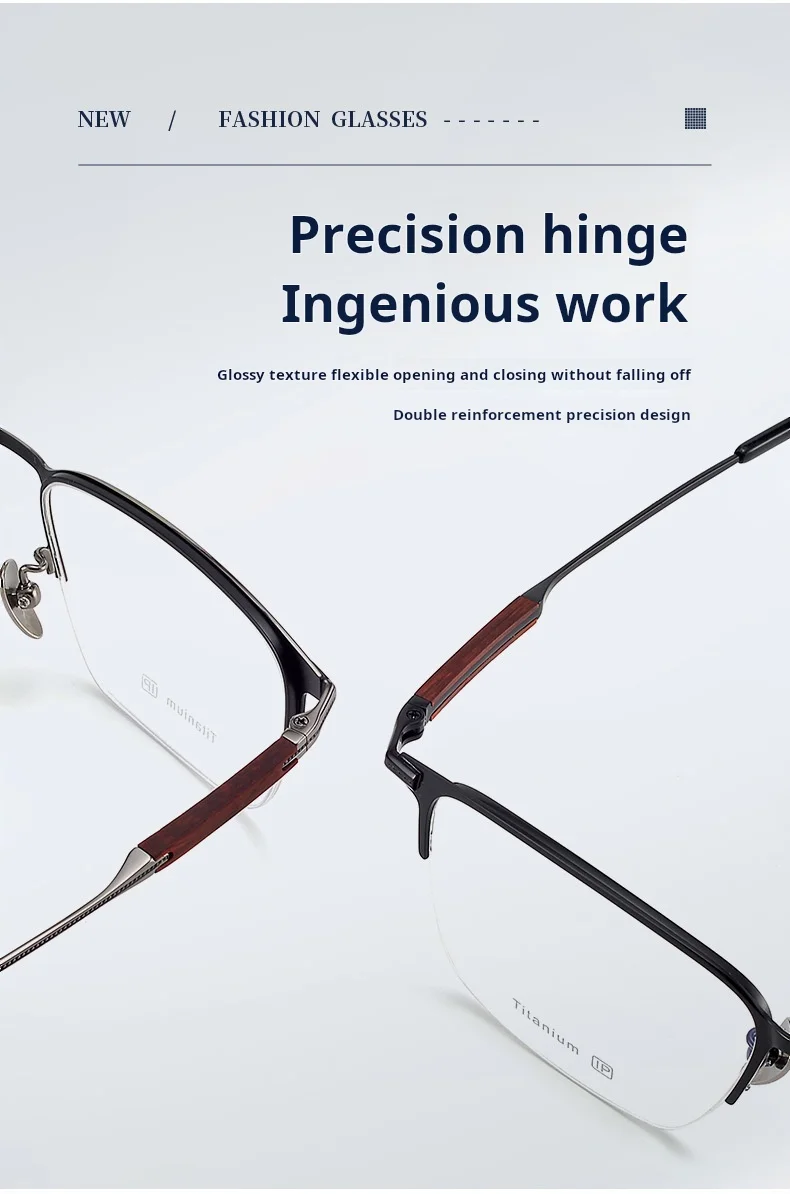 YIMARUILI Hochwertige Herren-Halbrahmen-Brille aus reinem Titan, ultraleicht, Business-Brille mit optischem Sehstärke, Rahmen 18231 – Detail 3