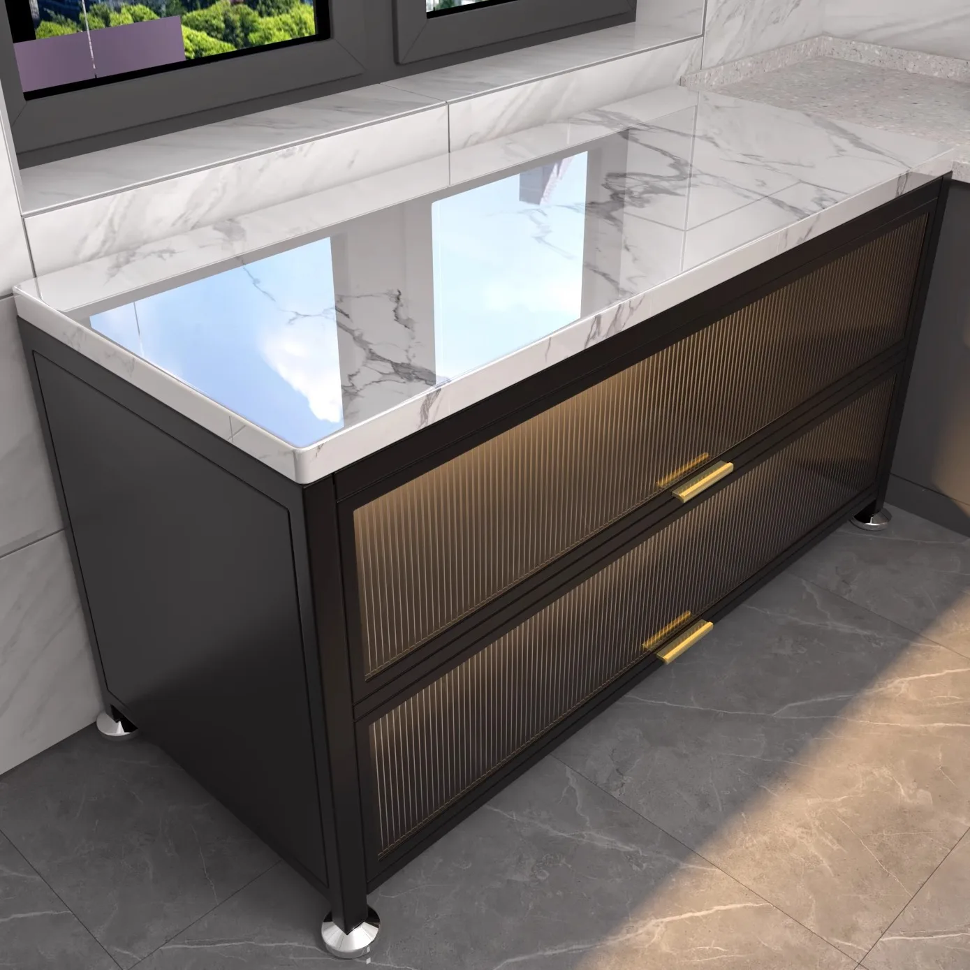 Storage cabinet Multi-layer floor-to-ceiling kitchen cabinet Household dust-proof cupboard Locker