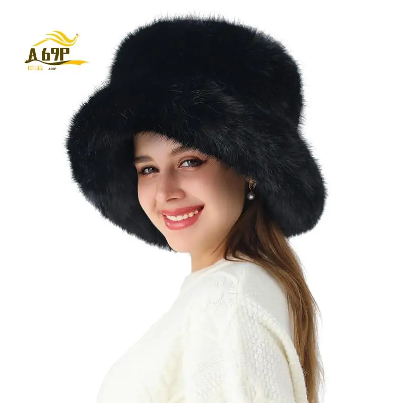 

A69P-Faux Fur Ladies Winter Bucket Hat Warm Protection From Cold Fisherman Cap Fashionable Winter Hat For Women Winter Cap