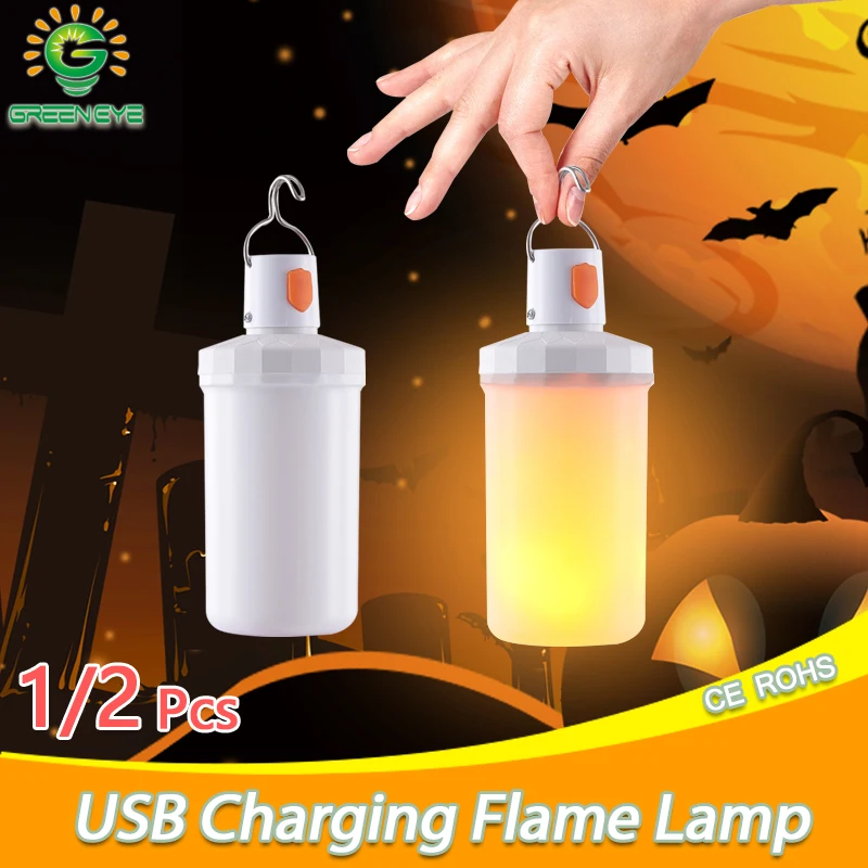 LED Flame Light Halloween Flameless Candle Light USB DC 5V Rechargeable Dimmable Night Light Yard LED Camping Lights Decoration