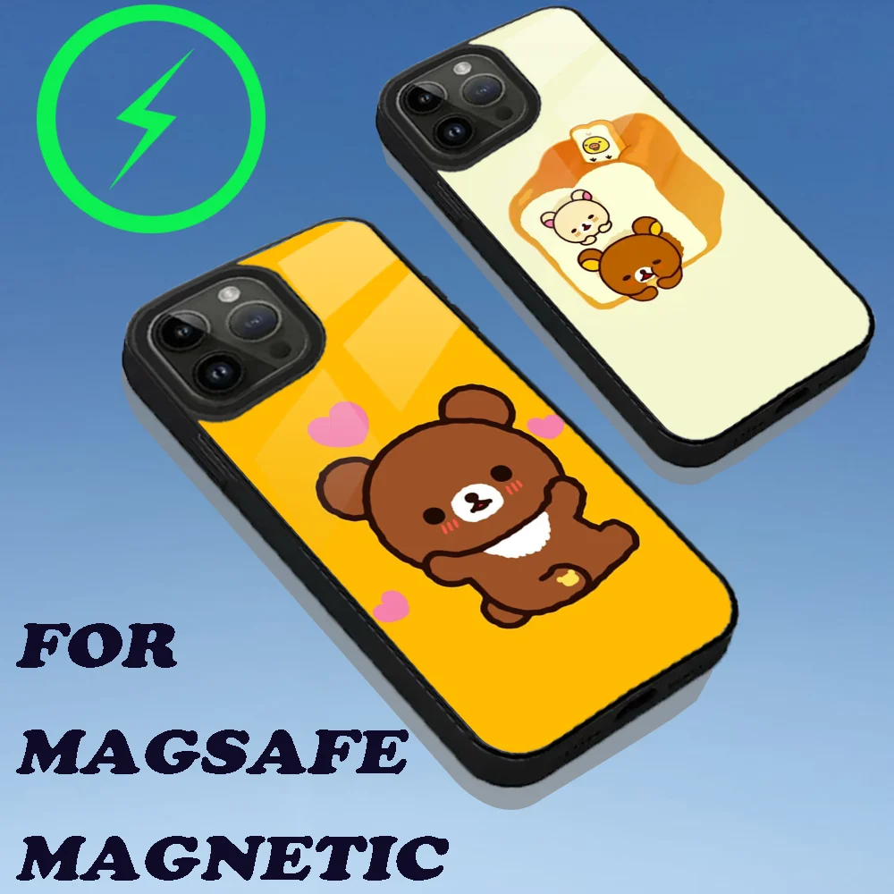 Cute R-Rilakkuma Bear Phone Case For iPhone 16,15,14,13,12,11,Plus,Pro,Max Mini Magsafe Magnetic Wireless Charging